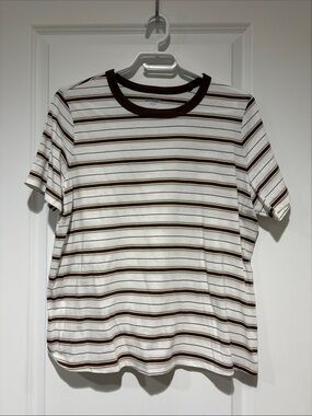Old Navy Brown and White Striped Crewneck Tee